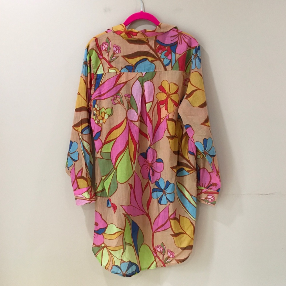 NWT True Destinations Tropical Floral Button Up Shirt Blouse Hi-Low Womens Small - Picture 2 of 6